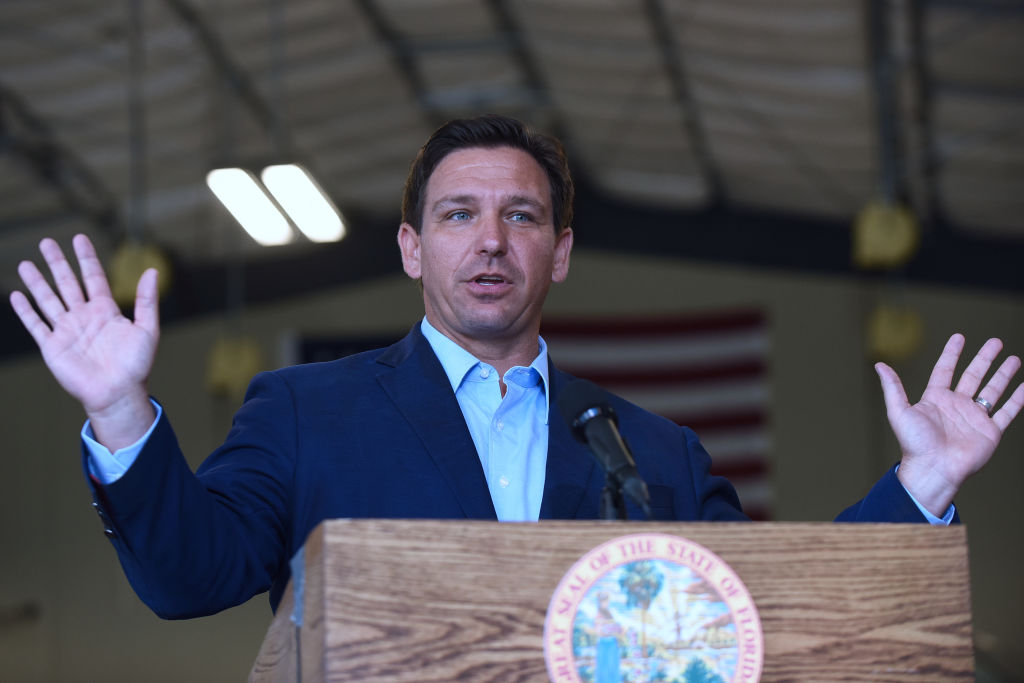 Florida Governor, Ron DeSantis speaks at a press conference...
