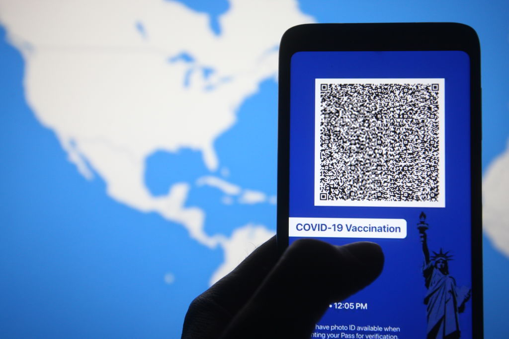 In this photo illustration, Excelsior Pass app which...