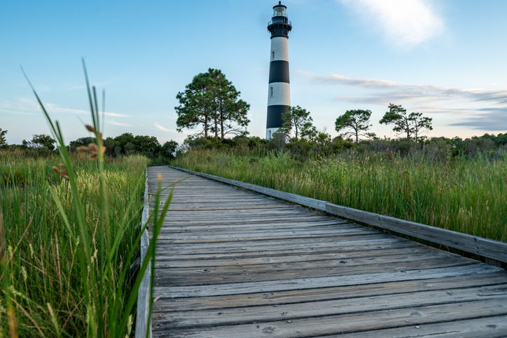 Bodie Island Lighthouse at sunset, Outer Banks, North Carolina