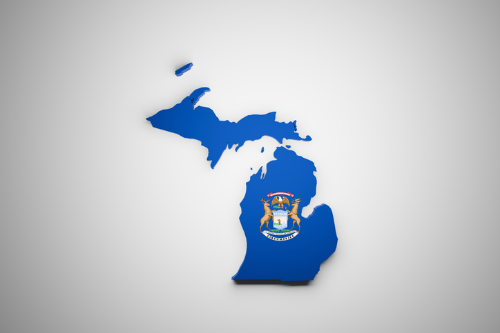 Michigan State Flag with Map