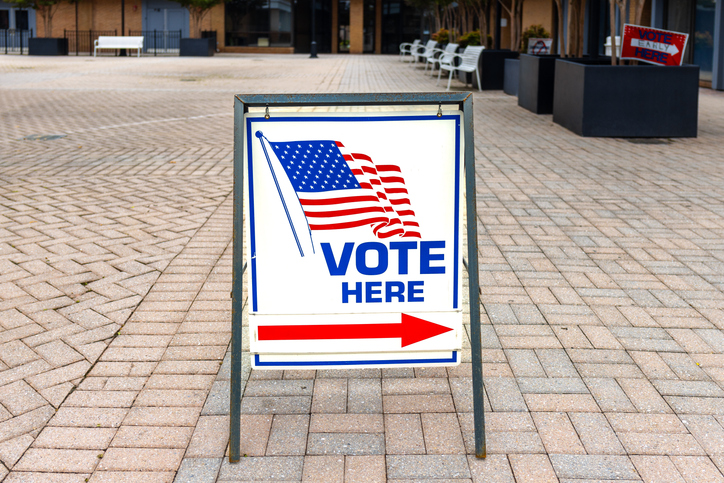 Vote Here Directional Sign at Polling Place